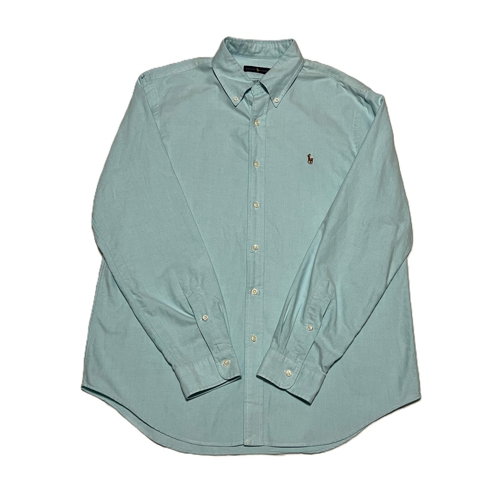 Preppy Ivy League Ralph Lauren Teal Oxford Long-sleeved Shirt 100% Cotton Mens L